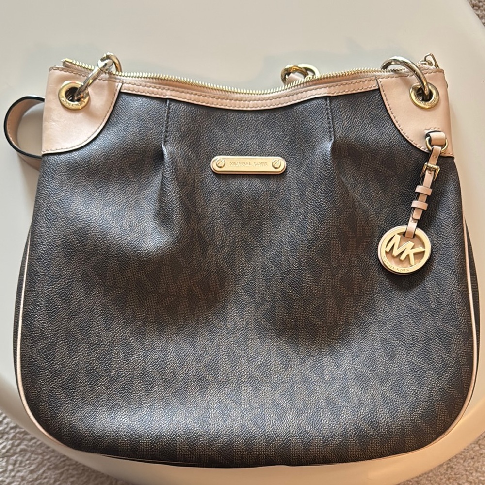 Michael Kors Black and Tan Shoulder Bag with Chain Straps